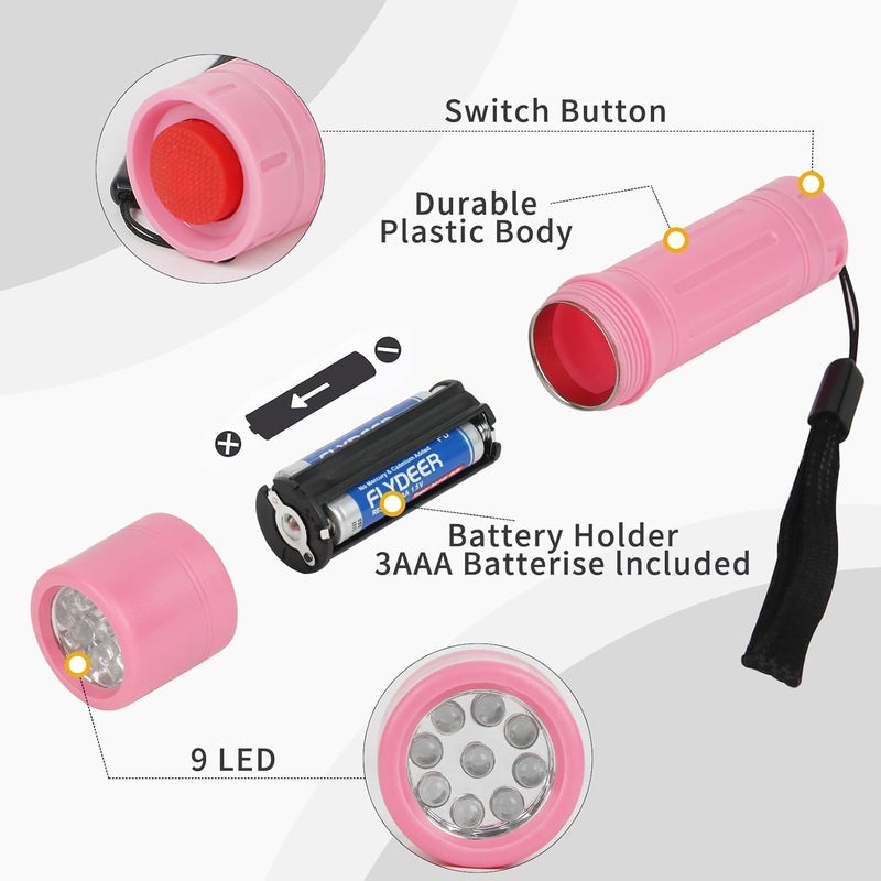 Hilngav 9-LED Mini Flashlight 6-Pack, Small Multicolor Flashlights with Lanyard, 18 AAA Batteries Included, for Hurricane Supplies, Christmas Gifts Stocking Stuffers - Image 3